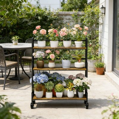 Arlmont & Co. 3 Tier Rolling Plant Stand With Wheels And Safety
